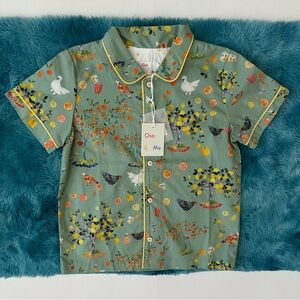 Oso & Me Kids Button Down Shirt - Playful Green Print